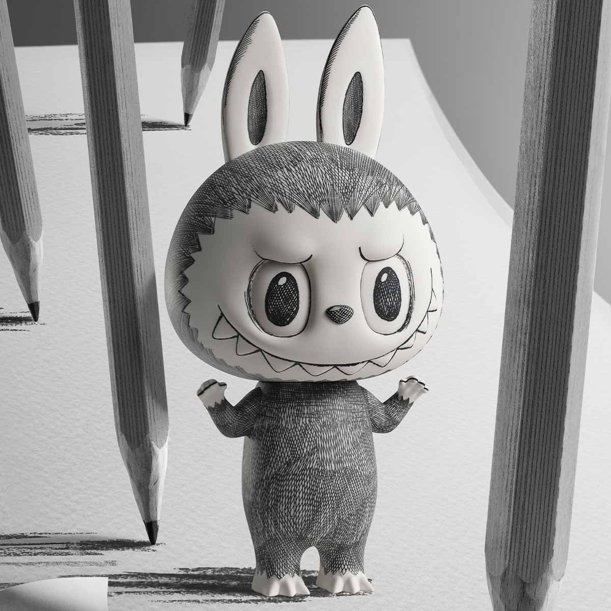 POP MART MEGA MEGA LABUBU 400% Sketch Collection Figurine, 13.8 Inch Height, Toys for Modern Home Décor, Collectible Art Toy