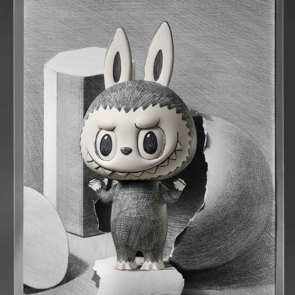 POP MART MEGA MEGA LABUBU 400% Sketch Collection Figurine, 13.8 Inch Height, Toys for Modern Home Décor, Collectible Art Toy