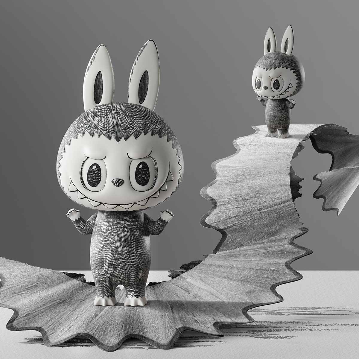 POP MART MEGA MEGA LABUBU 400% Sketch Collection Figurine, 13.8 Inch Height, Toys for Modern Home Décor, Collectible Art Toy