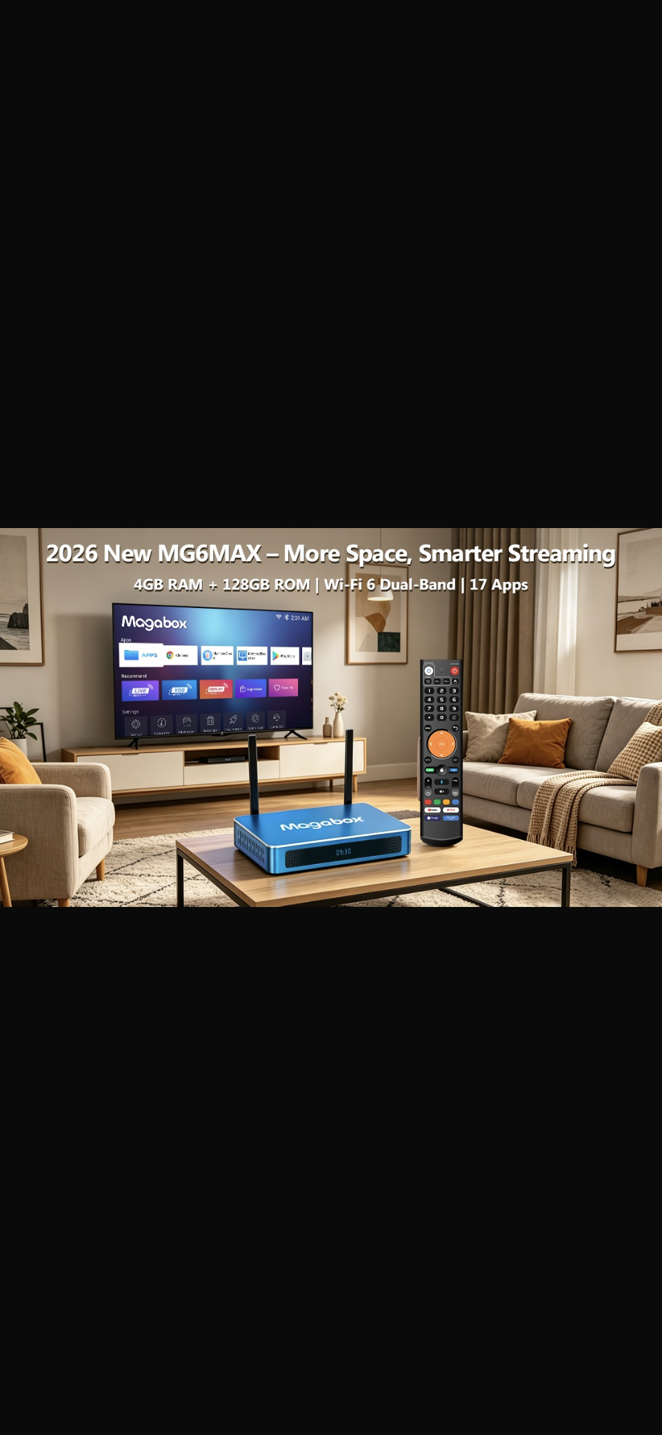 Newest version! 2026 Magabox MGo MAX Box 4GB + 128GB Voice Command Remote